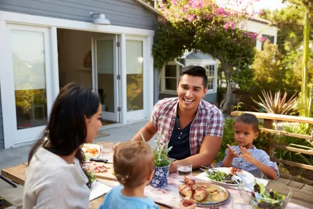 family eating outside